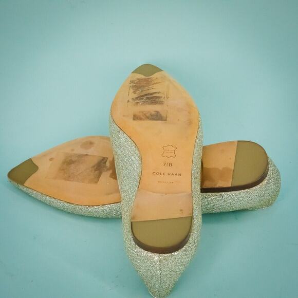 Cole Haan Size 7.5 Tartine Skimmer Silver Metallic Glitter Pointed Toe Flats - Picture 5 of 7